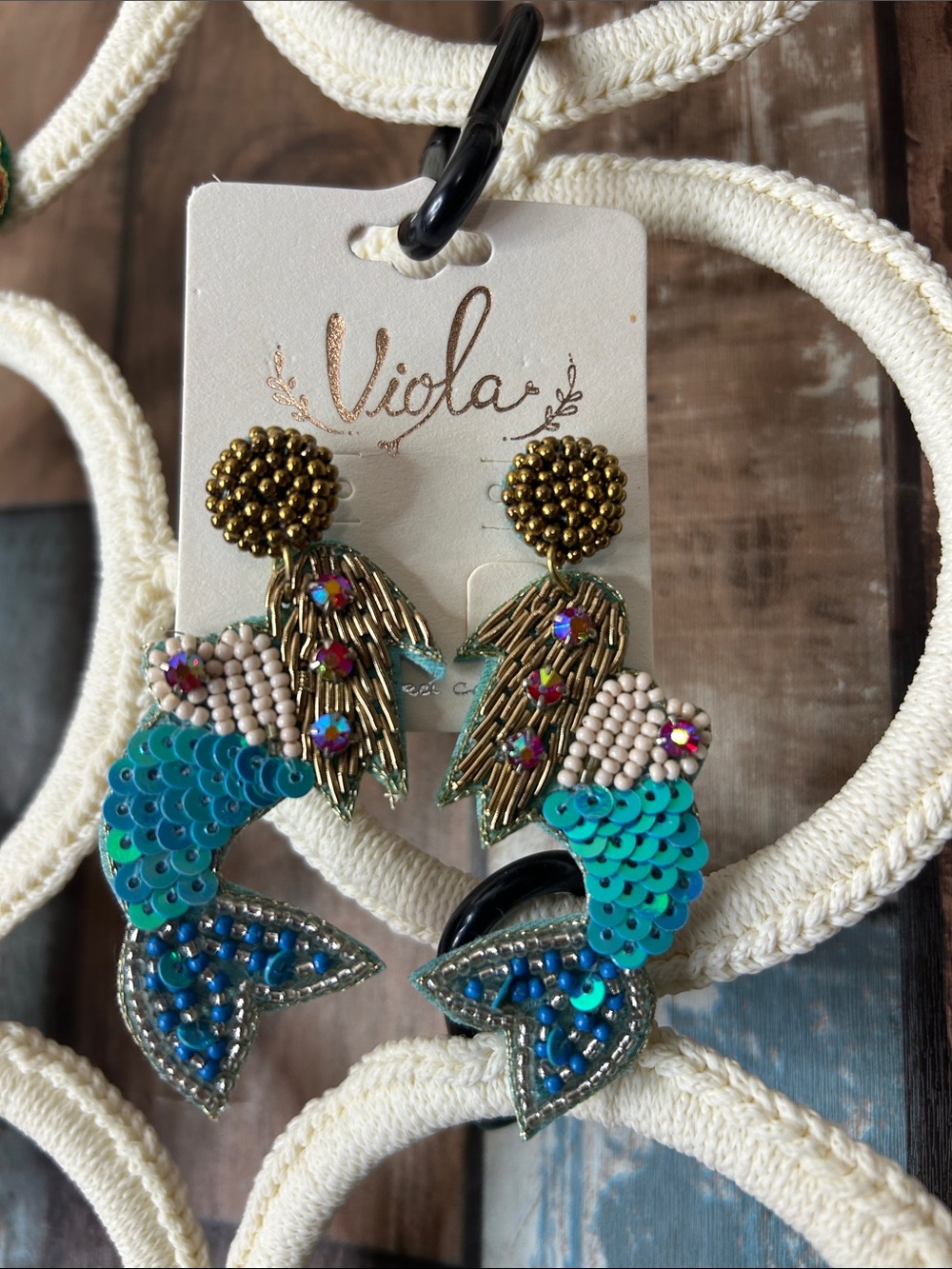 Viola Turquoise Beaded Mermaid Drop Earrings with Gold Accents